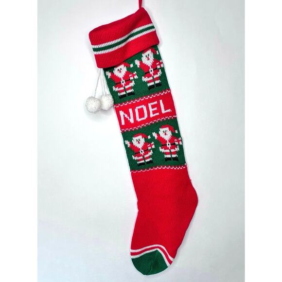 Vintage Knit Long Christmas Stocking 23" NOEL White Pom Poms - Picture 2 of 6